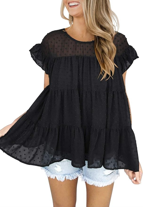 DOROSE Women's Summer Tank Top Ruffle Loose Casual Sleeveless Blouses Tops | Amazon (US)