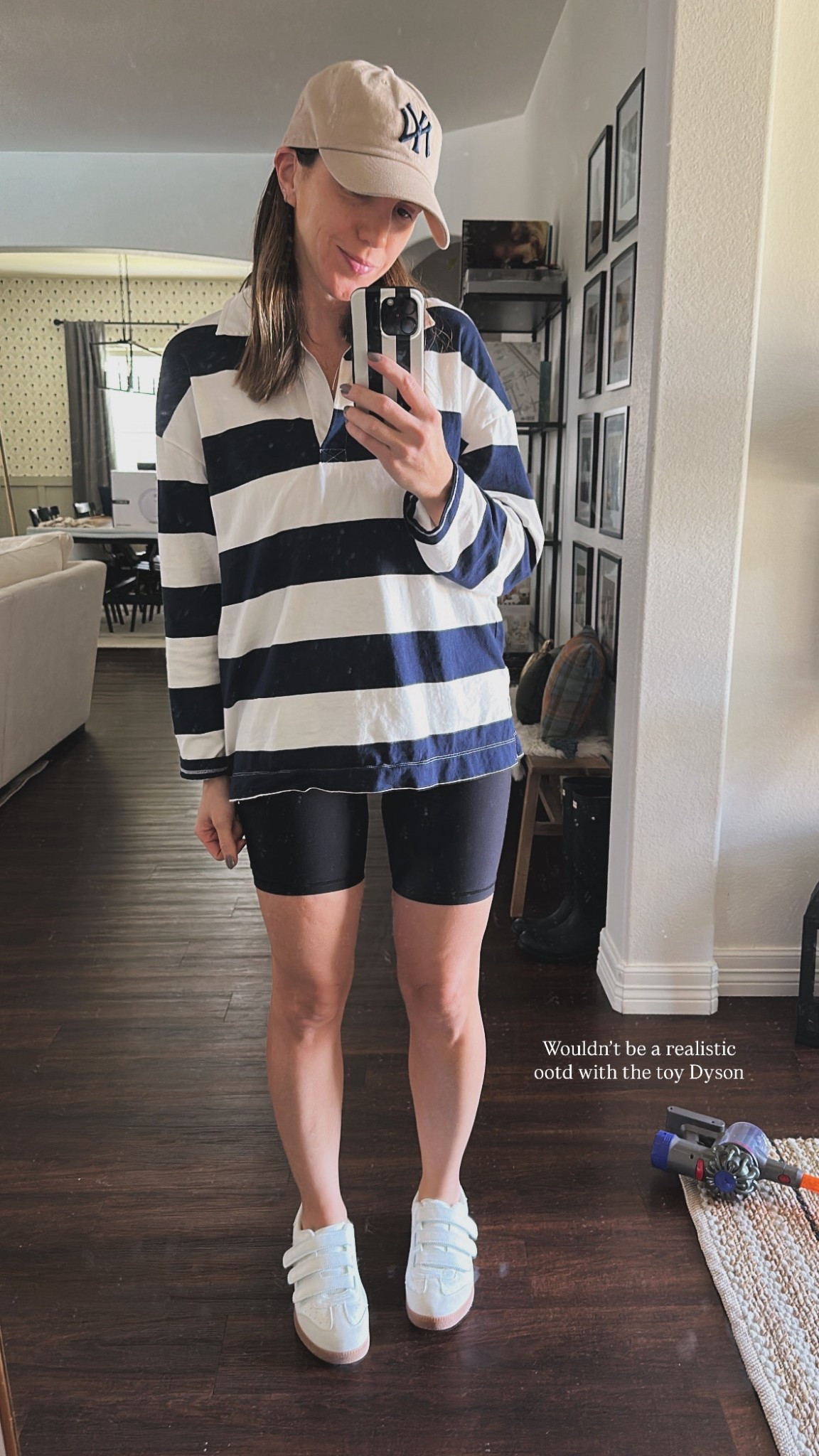 School pickup ootd 9.8. Perfect weather for this outfit. Top is light and a great layering piece. Wearing a small in the top & bike shorts. 

School pickup, mom outfit, ootd, fall transition outfit, rugby top, old navy 

#LTKStyleTip #LTKSaleAlert #LTKSeasonal