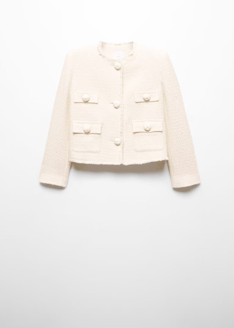 Cropped tweed jacket with pockets -  Women | Mango United Kingdom | MANGO (UK)