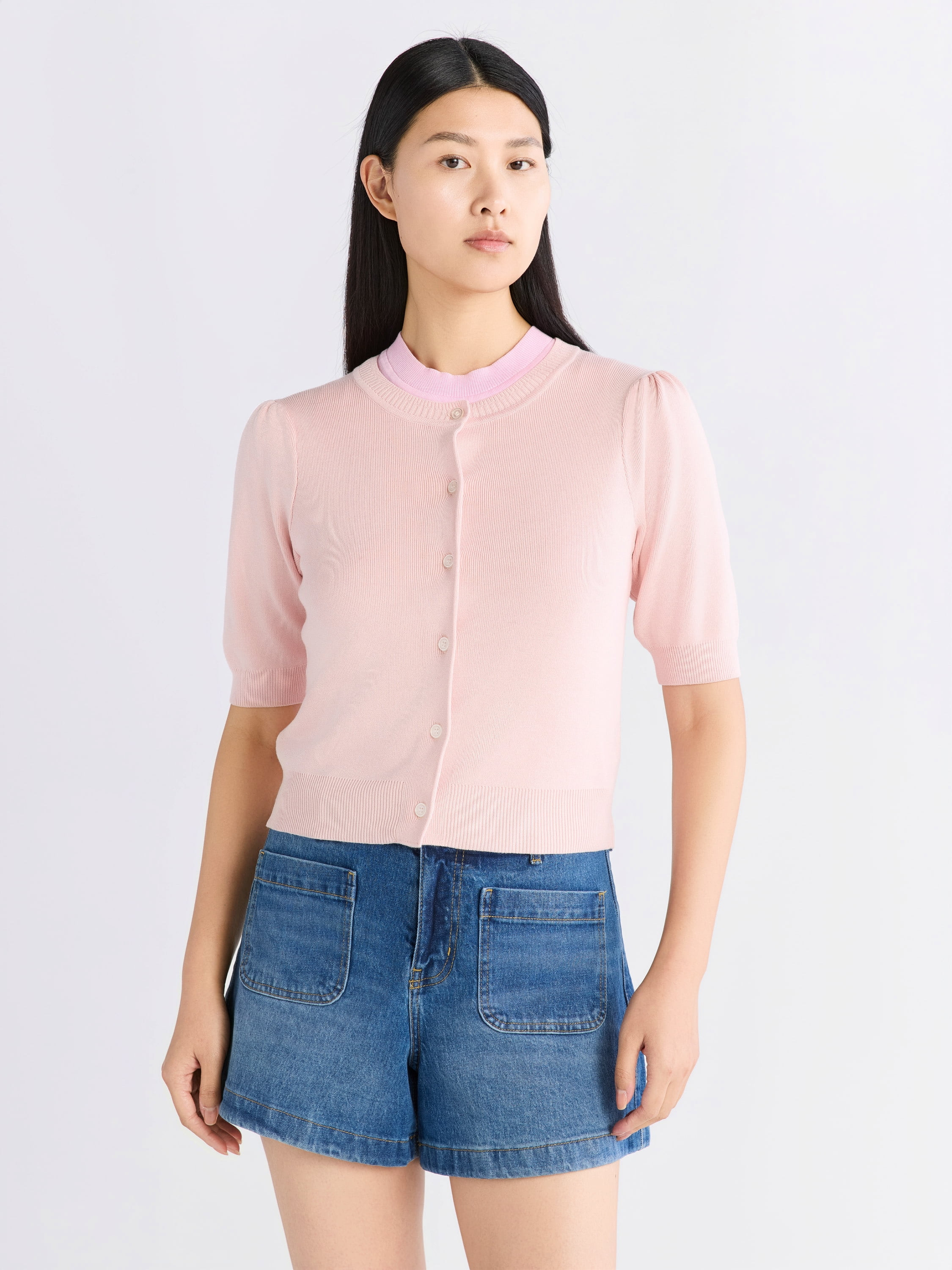 Free Assembly Women's Cardigan Sweater with Puff Sleeves, Lightweight, Size XS-XXL | Walmart (US)