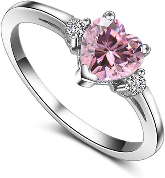 ACEFEEL 925 Sterling Silver Heart Shaped White Opal Engagement Promise Band Ring | Amazon (US)