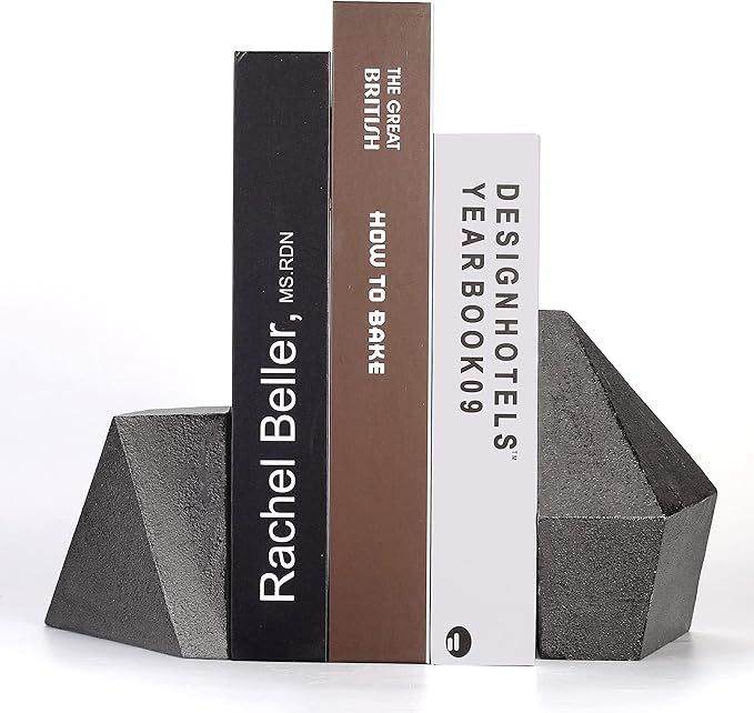 Decorative Bookends, Heavy Duty Cast Iron, Art Shelf Decor, Geometry Abstract Theme (Black) by Am... | Amazon (US)