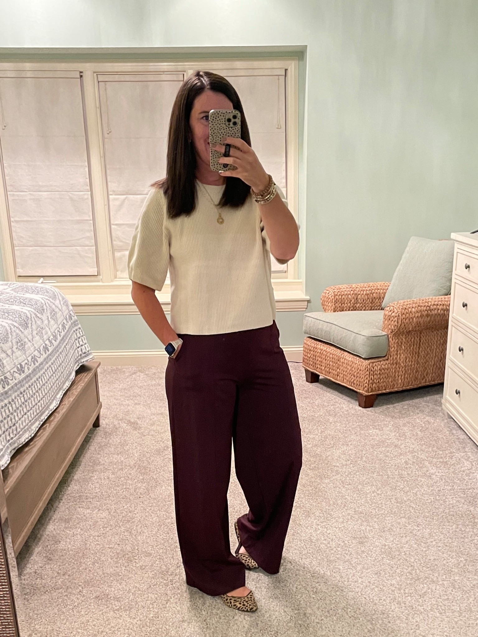 Top: tts small
Pants: tts medium
Shoes: size up half

#LTKSeasonal #LTKWorkwear #LTKOver40