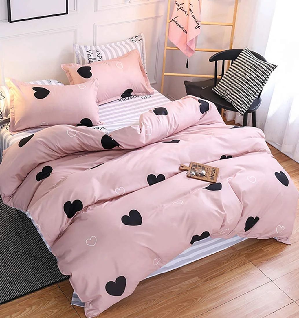 Blush Pink Love Heart Print Duvet Cover Twin Black and Dusty Rose Bedding Set Reversible Blue Whi... | Walmart (US)