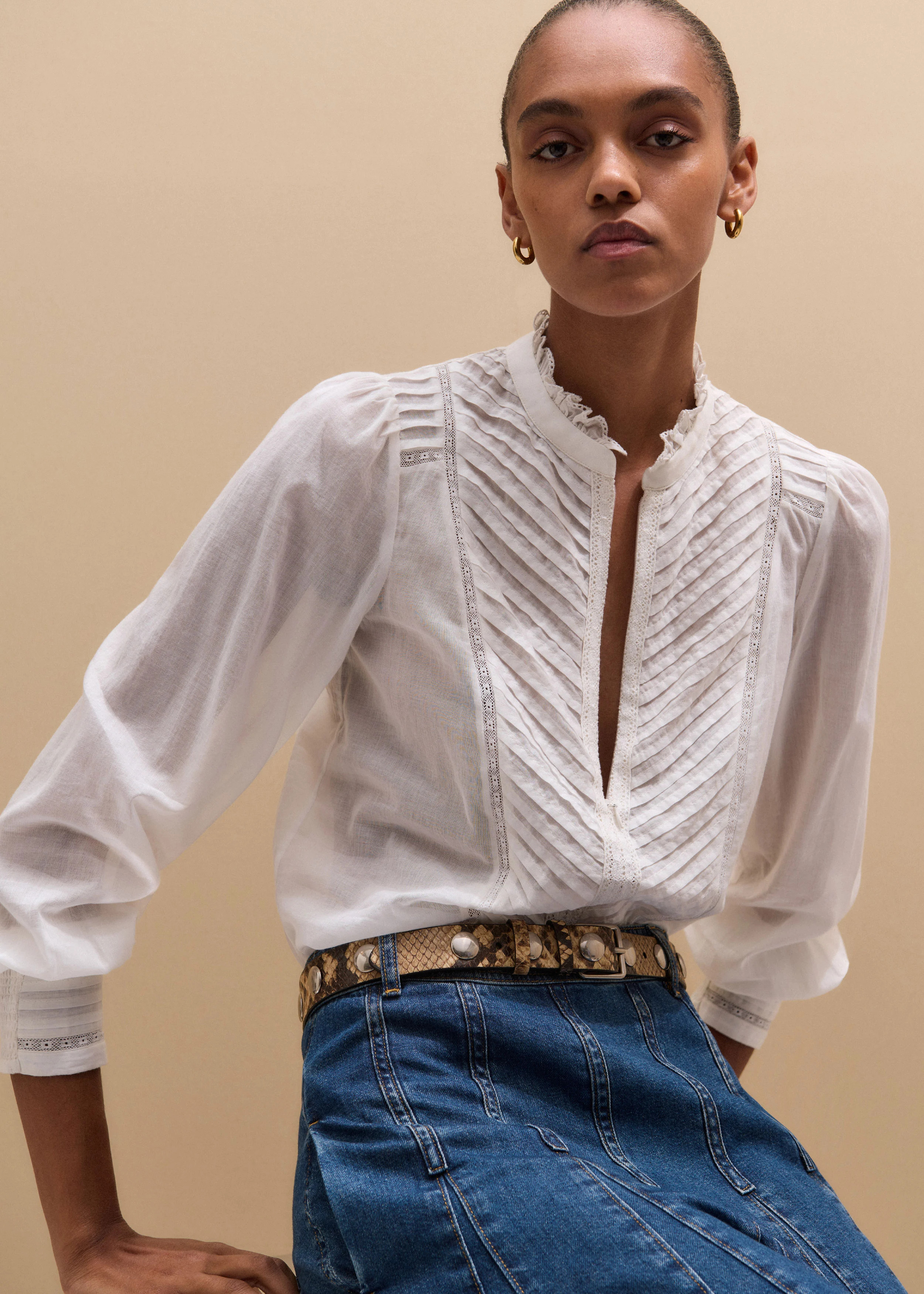 High Neck Pintuck Top Semi-Sheer Cotton | ME+EM Global (Excluding US)