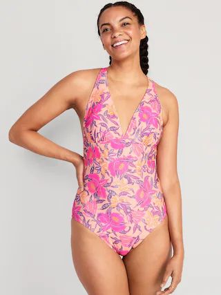 Matching V-Neck One-Piece Swimsuit for Women | Old Navy (US)