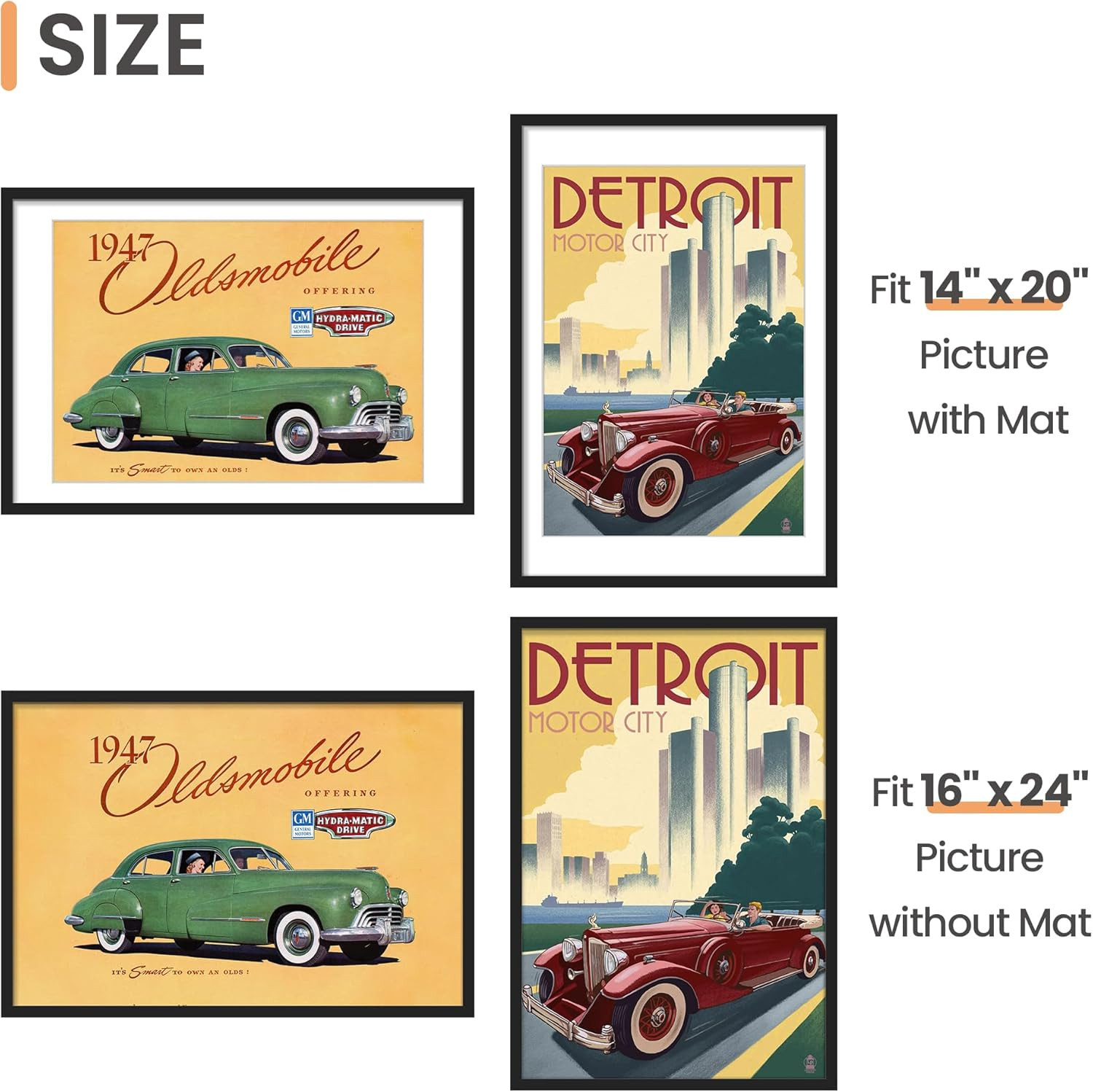 upsimples 16x24 Picture Frame, Display Pictures 14x20 with Mat or 16x24 Without Mat, Wall Hanging... | Amazon (US)