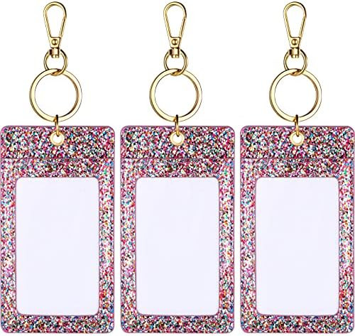 Weewooday 3 Pcs Glitter Pink ID Badge Holder with Clear Window Sparkling Badge Holder Key Chain W... | Amazon (US)