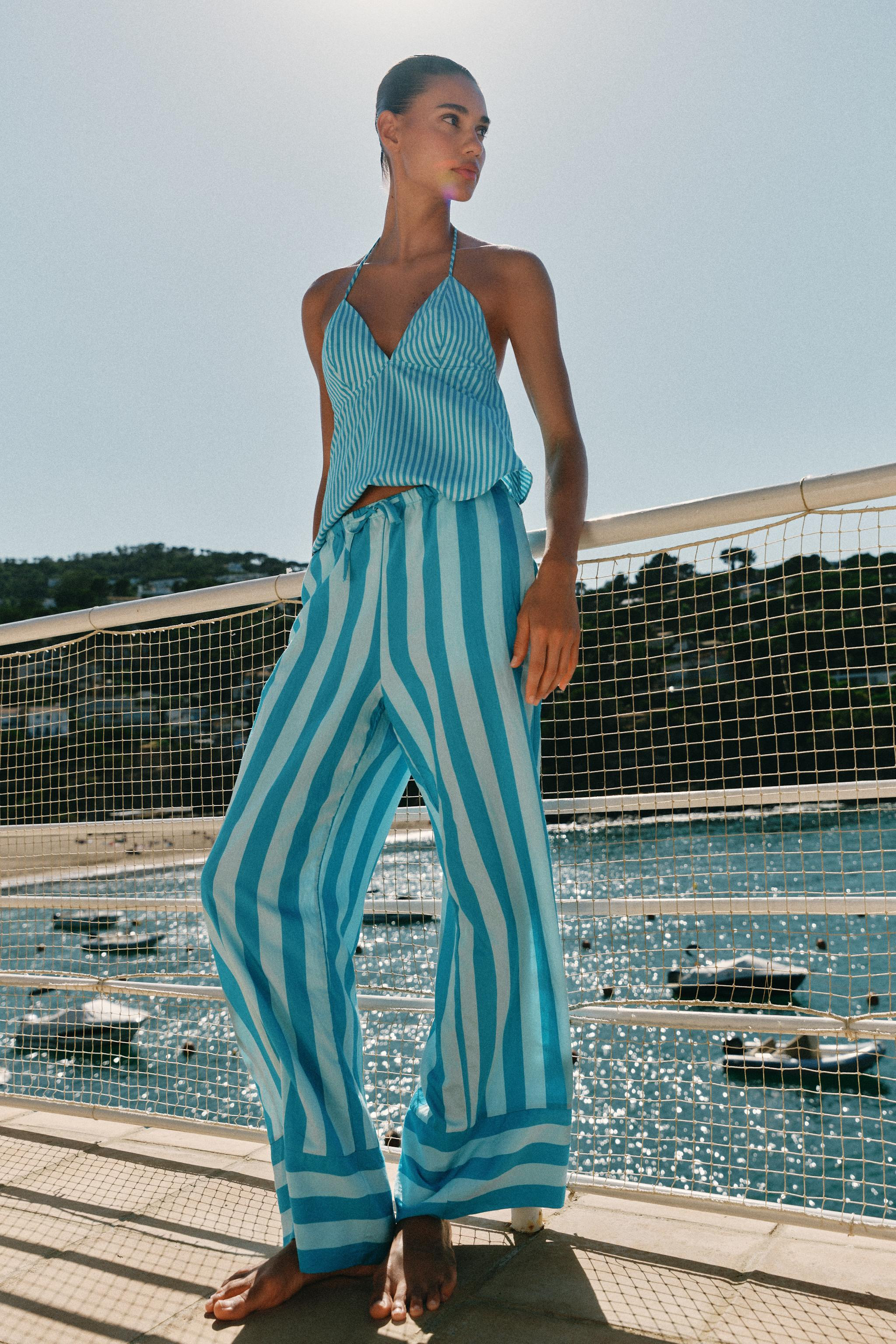 STRIPED WIDE LEG PANTS | Zara US