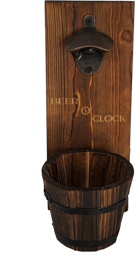 “Beer O’ Clock” Rustic Wall Mounted Bottle Opener and Catcher - Dark Stain Pine with Zinc A... | Amazon (US)