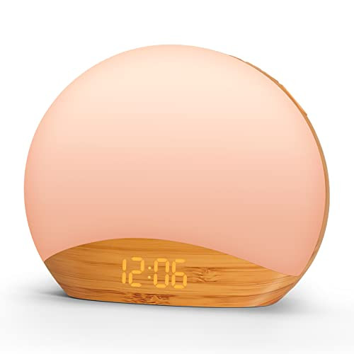 REACHER Wood Grain Sunrise Alarm Clock and Sound Machine Nightlight, Digital Dimmable Clock for B... | Amazon (US)