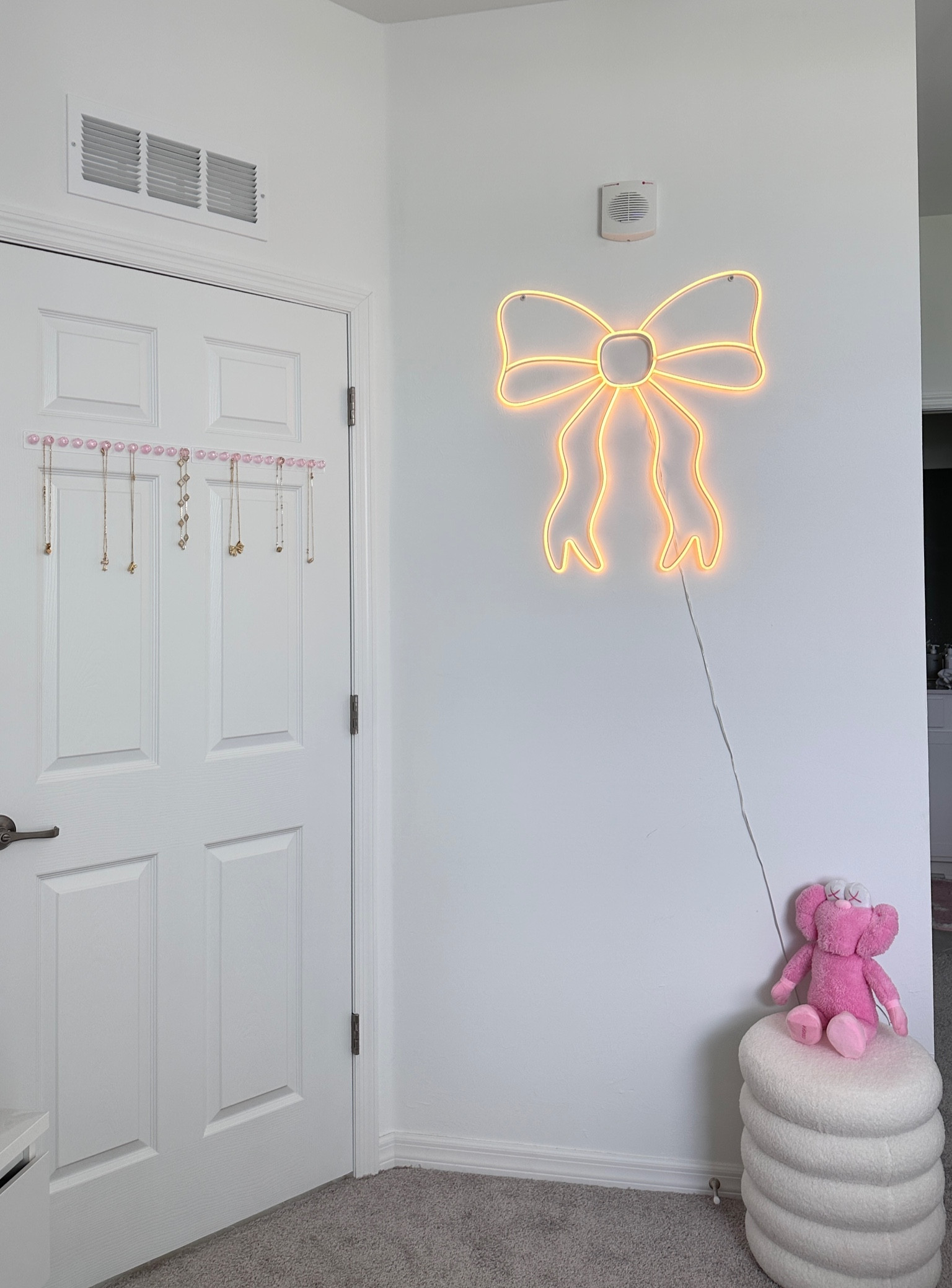sneak peaks of my new (+ very unfinished) bedroom decor💗

bow neon sign, coquette room decor, pink home decor, pink aesthetic, girly bedroom decor, pink room decor inspo, pink minimalist dorm decor, pink home aesthetic, necklace hangers, acrylic wall mount jewelry hangers organizer, pink kaws throw pillow plush, boucle ottoman storage sherpa accent bench

#LTKhome #LTKstyletip #LTKover40