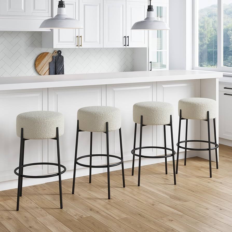 Nathan James Isaac 29" Modern Backless Bar Stool with Round Soft Padded Boucle Seat and Metal Mid... | Amazon (US)