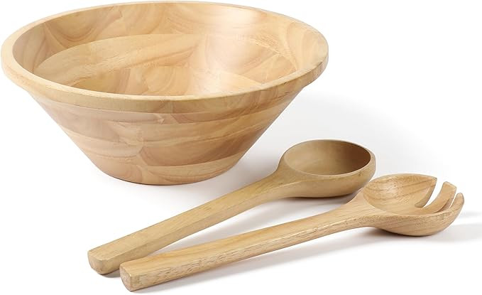 Martha Stewart Coban 3 pc 13" Round Wood Salad Bowl W/ 2 Servers | Amazon (US)