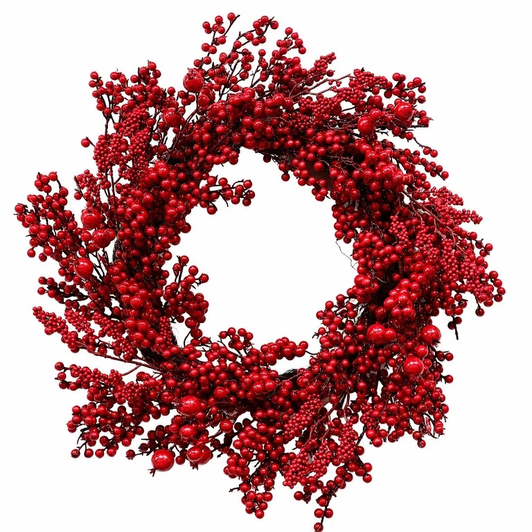 24 Inch Pre\u2011Lit Red Berry Christmas Wreath, Artificial Wreath with 20 LED Lights 8 Modes Tim... | Walmart (US)