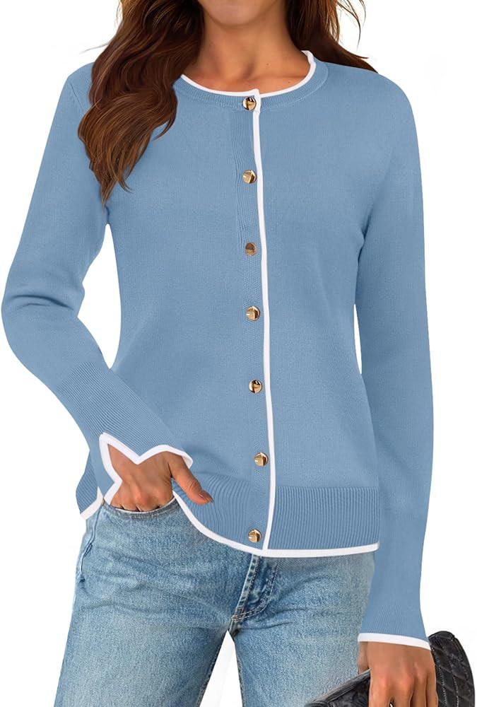 MEROKEETY Women's 2024 Fall Long Sleeve Open Front Cardigan Sweaters Crew Neck Button Trendy Knit... | Amazon (US)