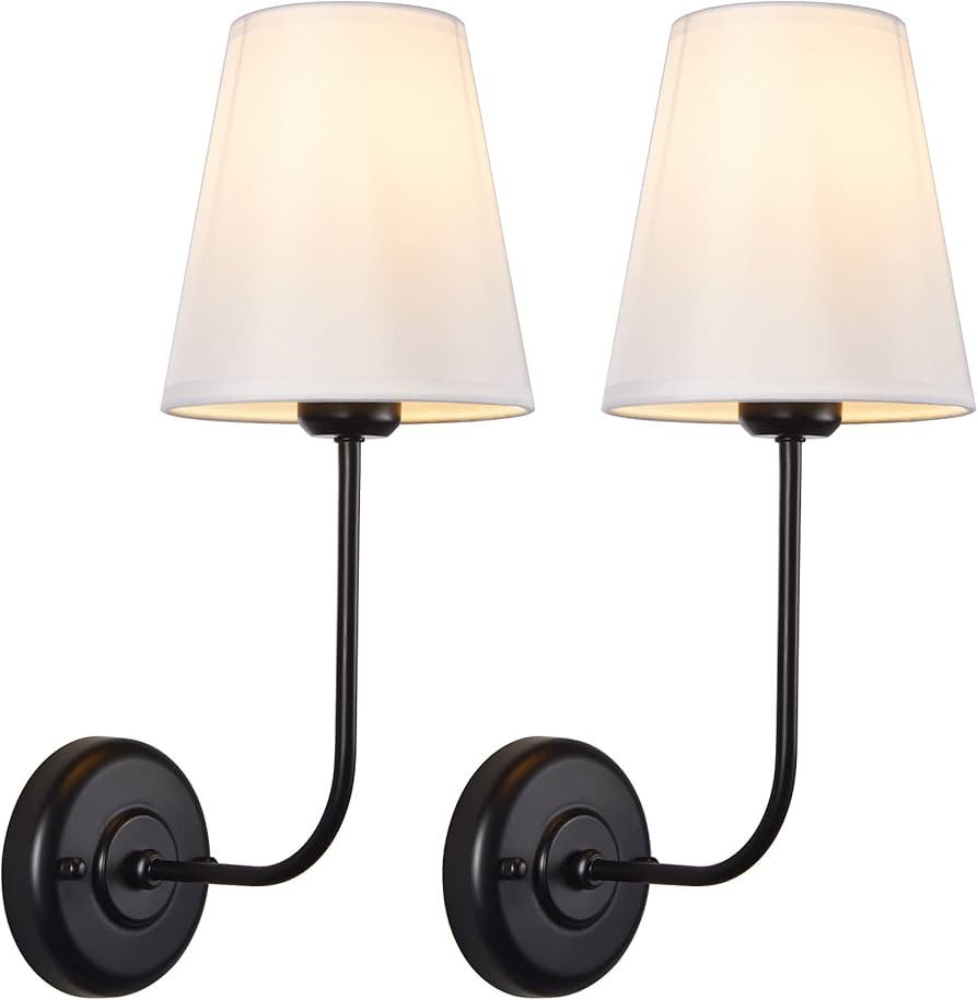Passica Decor Set of 2 pcs Vintage Industrial Wall Sconce Light Fixture with Flared White Fabric ... | Amazon (US)
