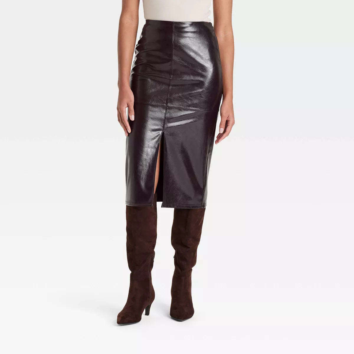 Women's Faux Leather Midi Skirt - A New Day™ Brown | Target