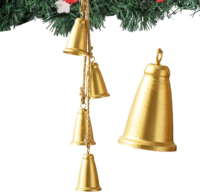 Christmas Bells, Gold Cow Bells Christmas Decor Indoor, 4-PCS Rustic Brass Bells Vintage Hanging ... | Amazon (US)