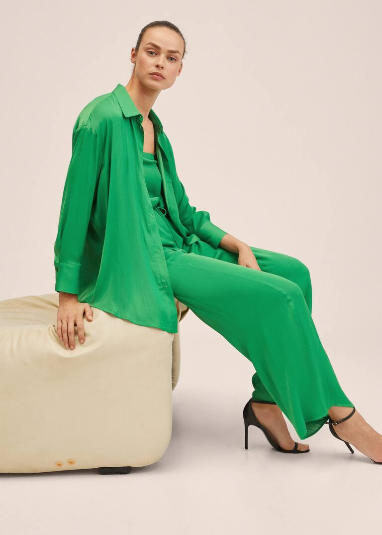 Wideleg pants with elastic waist | MANGO (US)