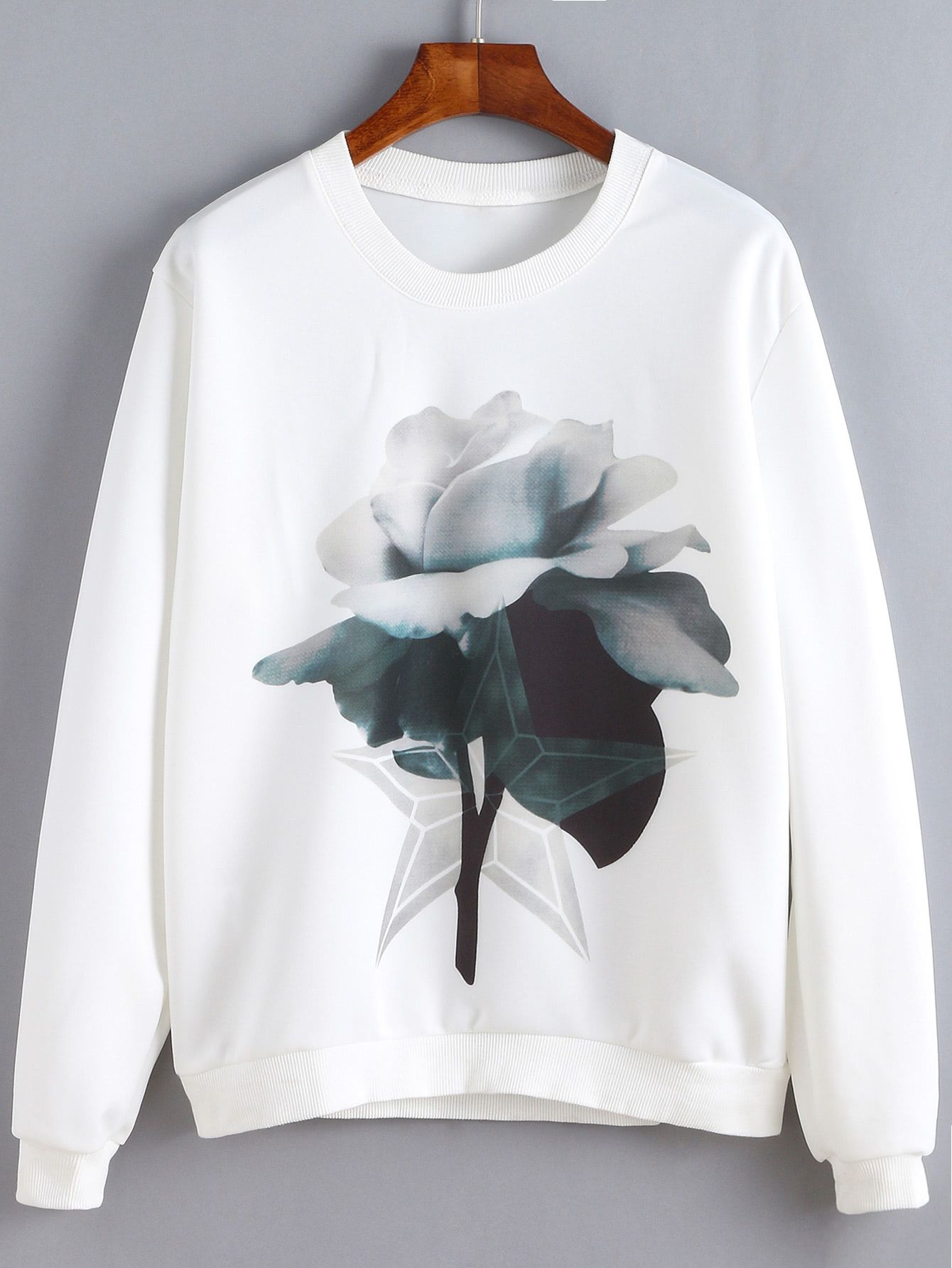 White Flower Print Sweatshirt | SHEIN