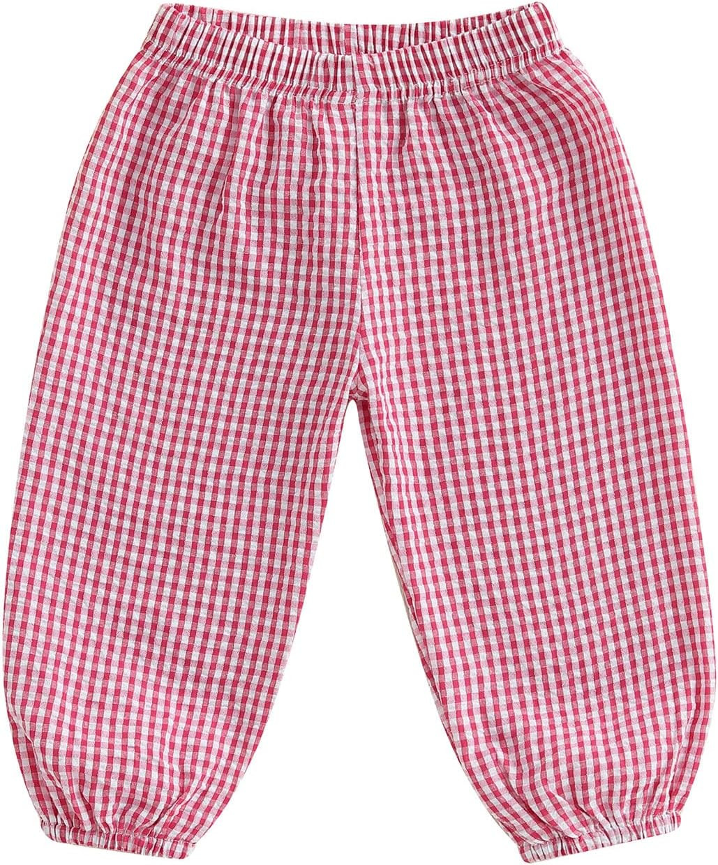 Kids Toddler Boys Girls Gingham Pants Elastic Waist Plaid Loose Baggy Trousers Casual Spring Fall Bottoms Sweatpants | Amazon (US)