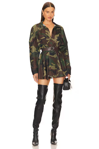 Norma Kamali Oversized Bf Shirt Flared Mini Dress in Camo from Revolve.com | Revolve Clothing (Global)