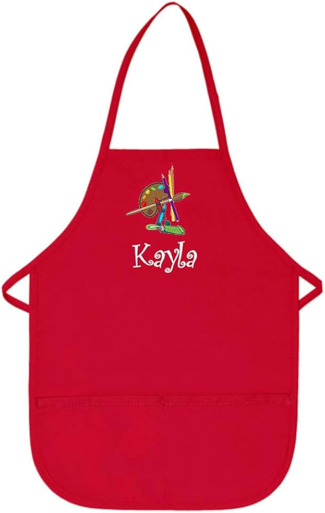 My Little Doc Personalized Red Kids Art Smock Apron with Palette Embroidery Design Poly/Cotton Tw... | Amazon (US)