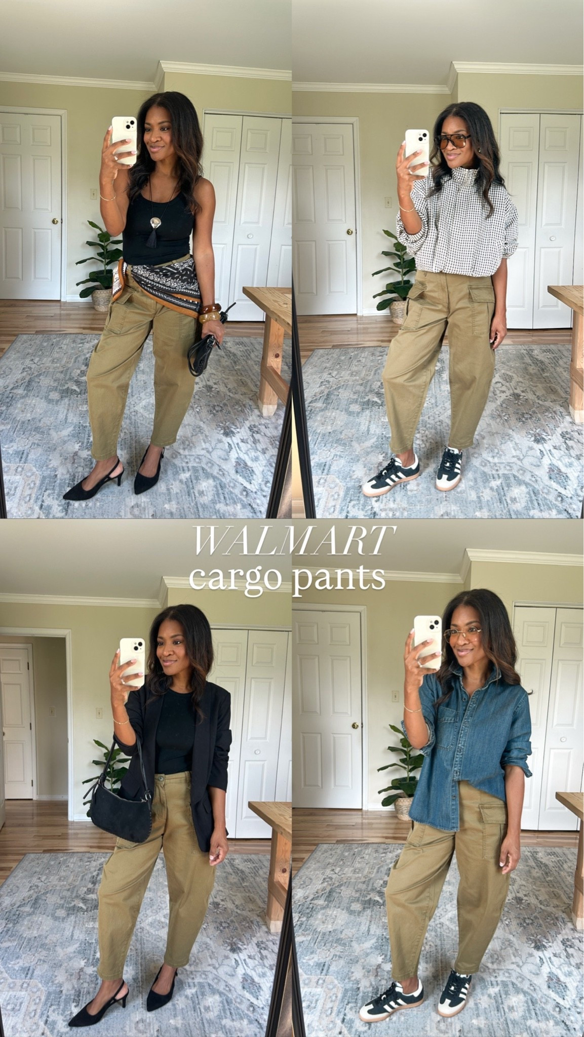 Wearing a small/4 in the cargo pants. ￼ wearing an extra small in the Zara jacket. Wearing a small on the denim button down linking similar ones.
￼#LTKxWalmart

#LTKgrwm #LTKOver40