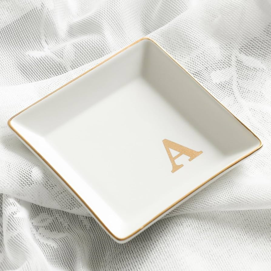 COLLECTIVE HOME - Ceramic Jewelry Tray, Monogram Decorative Trinket Dish for Rings Earrings Neckl... | Amazon (US)
