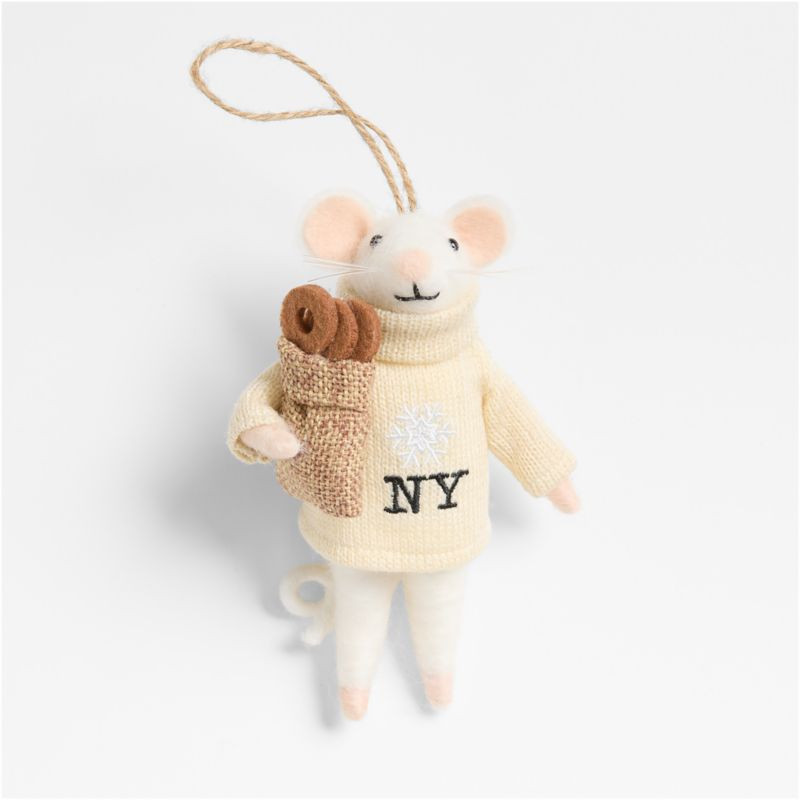 Felted Wool NYC Mouse Christmas Tree Ornament | Crate & Barrel | Crate & Barrel