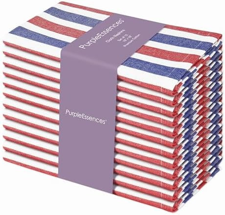 PurpleEssences 4th of July Plain Striped Cloth Napkins - Set of 12-100% Cotton - 18 x 18 Inch - P... | Amazon (US)