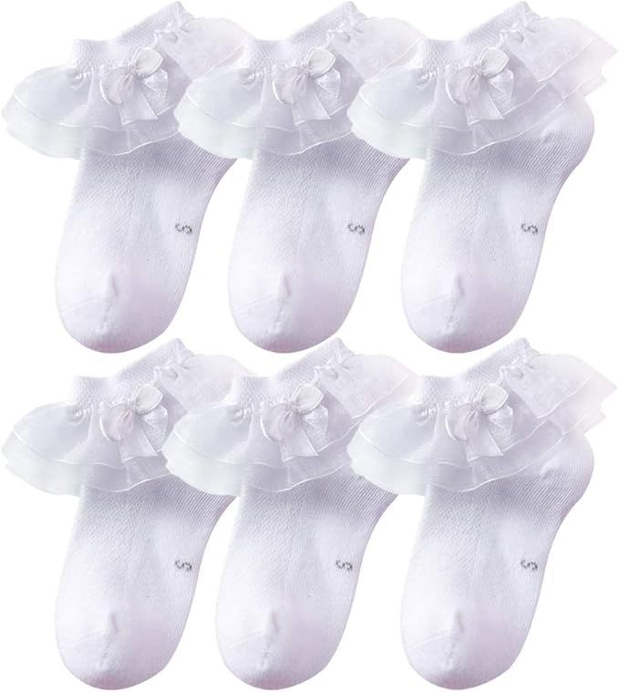 Looching Baby Toddlers Girls White Cotton Princess Style Ruffles Lace Top Frilly Mesh Socks with ... | Amazon (US)