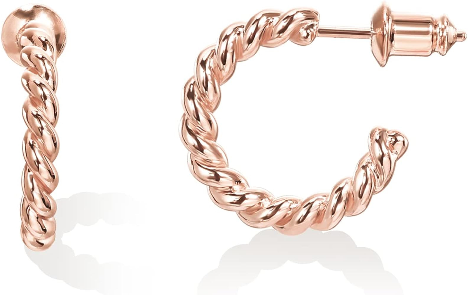 PAVOI 14K Gold Plated 2.5mm Twisted Rope Hoop Earrings for Women | Round Hoops Earrings | Amazon (US)