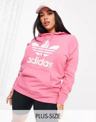 Originals Plus adicolor large logo hoodie in pink | ASOS | ASOS (Global)