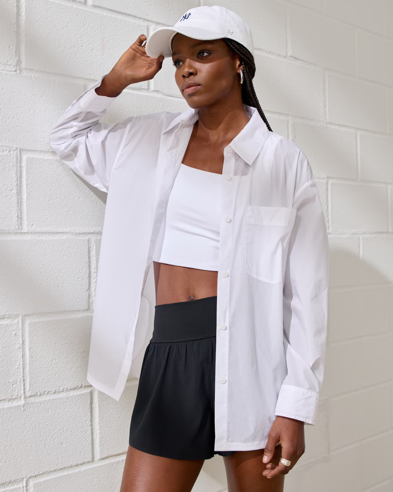 Women's YPB Crinkle Nylon Button-Up Shirt | Women's Tops | Abercrombie.com | Abercrombie & Fitch (US)