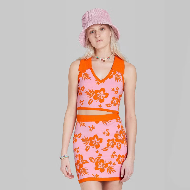 Women's Cropped Jacquard Polo Sweater Tank Top - Wild Fable™ Blue Zebra Striped XS | Target