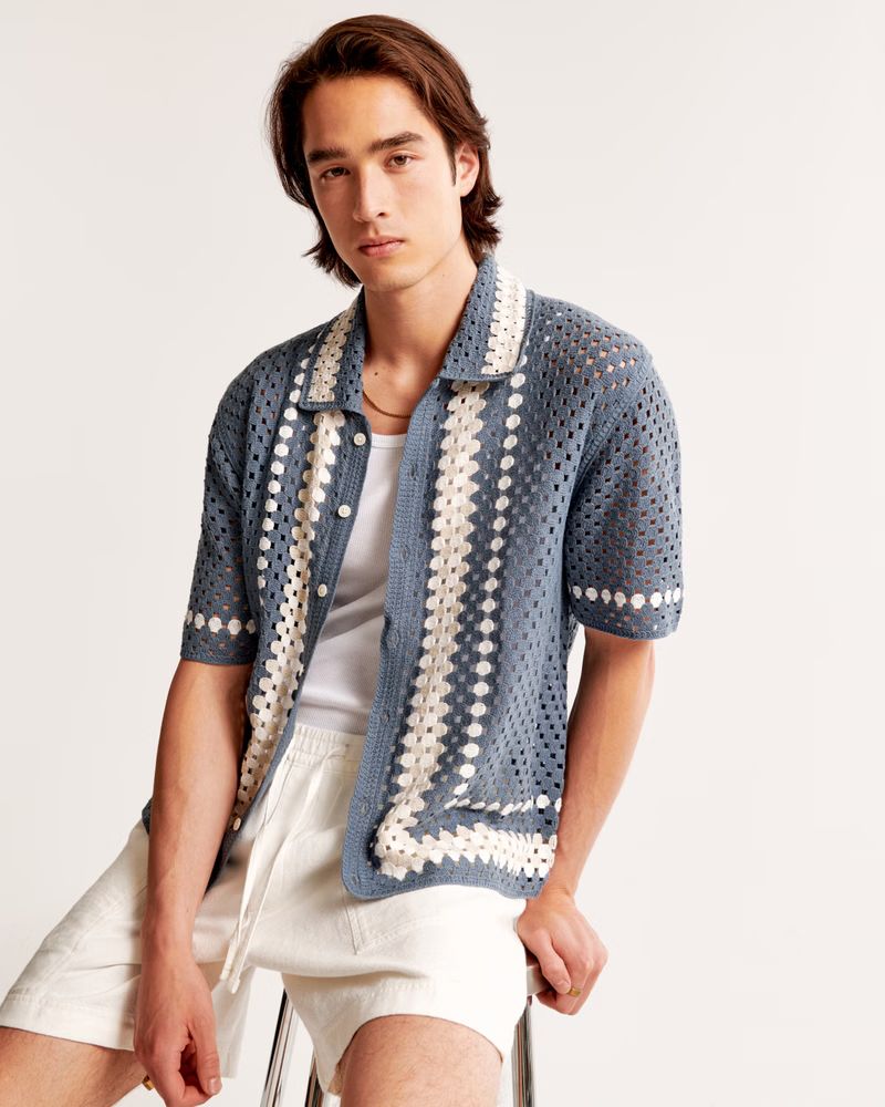 Crochet-Style Button-Through Sweater Polo | Abercrombie & Fitch (US)