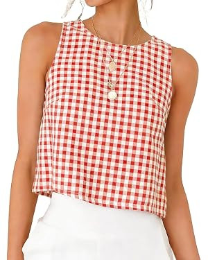 Kinghua Womens Gingham Crop Tank Tops 2026 Summer Sleeveless Vest Top | Amazon (US)