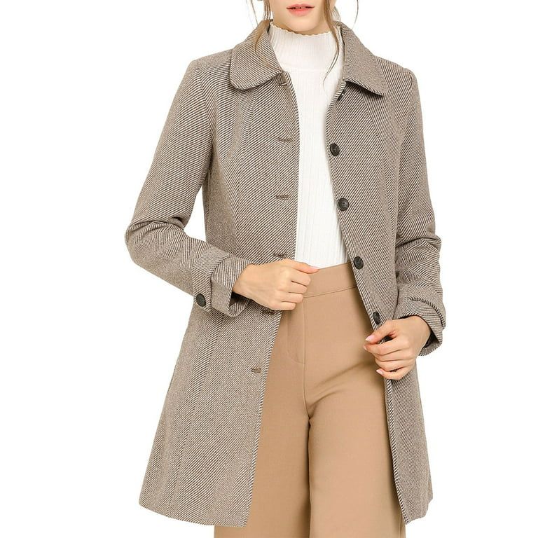 Unique Bargains Women's Single Breasted Overcoat Peter Pan Collar Winter Long Coat | Walmart (US)