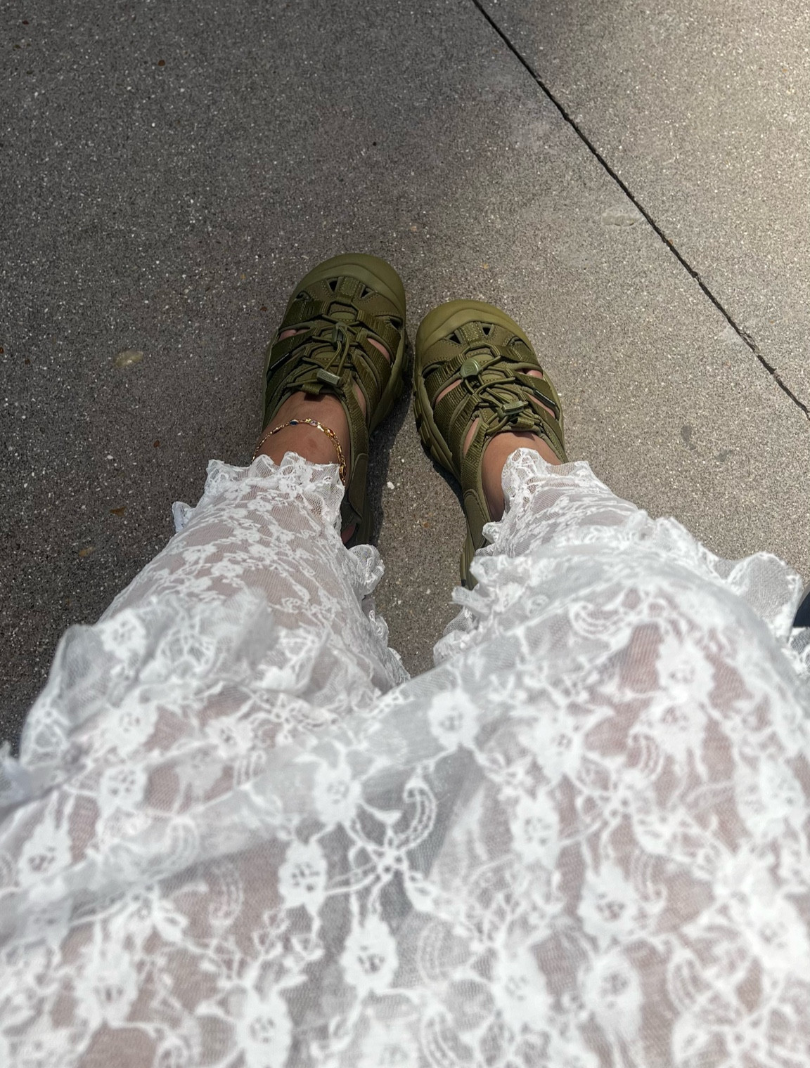 Styling a Lace Skirt: Combining a sheer lace skirt with olive green sandals for a chic and comfortable summer look. Perfect for plus size and mid size fashionistas. #OOTD #PlusSizeFashion #MidSizeStyle #LaceSkirt #EffortlessStyle 

#LTKPlusSize #LTKMidsize