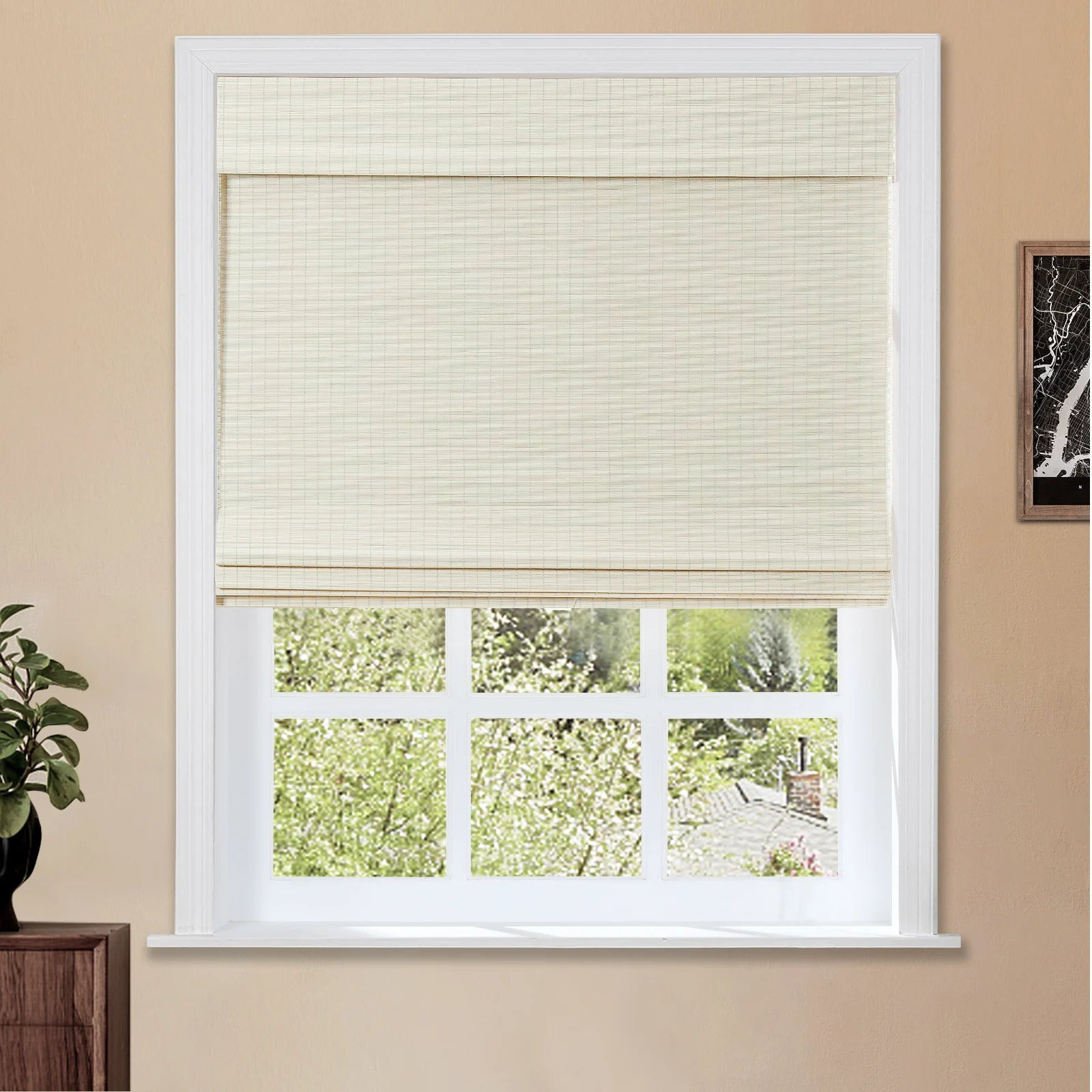 Sybil Bamboo Roman Shade - Ivory White | TWOPAGES