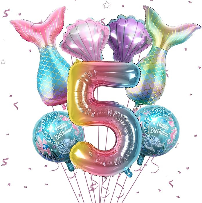 5th Mermaid Birthday Decorations,Pink Blue Balloons Kit Sea Balloon Tail Balloons for Girls Merma... | Amazon (US)