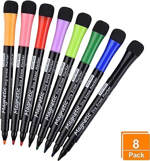 Magnetic Dry Erase Markers, (8 Pack) Dealkits Low Odor White Board Markers Whiteboard Markers wit... | Amazon (US)