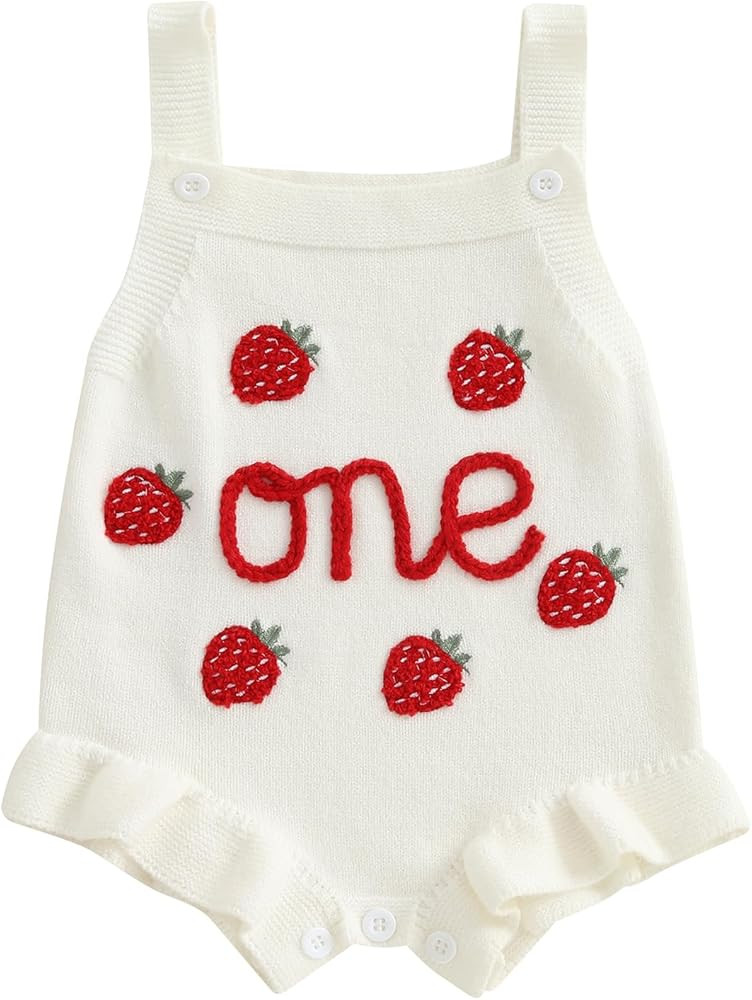 Sujhwsx Baby Girl Birthday Knit Overalls Sleeveless Square Neck Letter Bow Embroidery Sweater Rom... | Amazon (US)