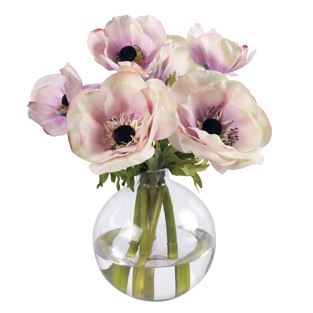 Lavender Anemones in Glass Bud Vase | Diane James Home