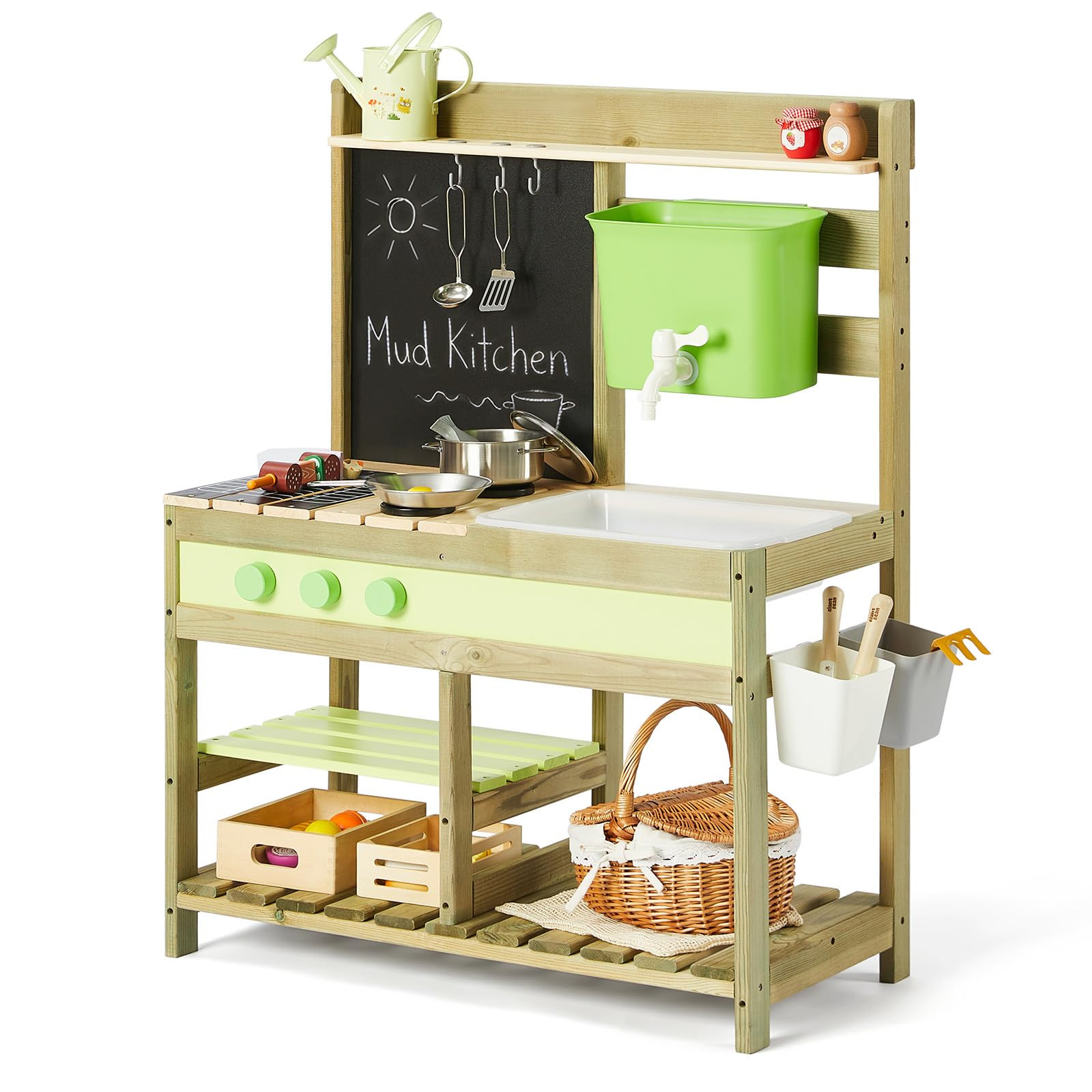 Giant bean Cocina de barro para niños al aire libre, juego de cocina de madera con tanque de agu... | Amazon (US)