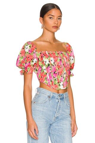 MORE TO COME Loraine Corset Top in Orange Floral from Revolve.com | Revolve Clothing (Global)