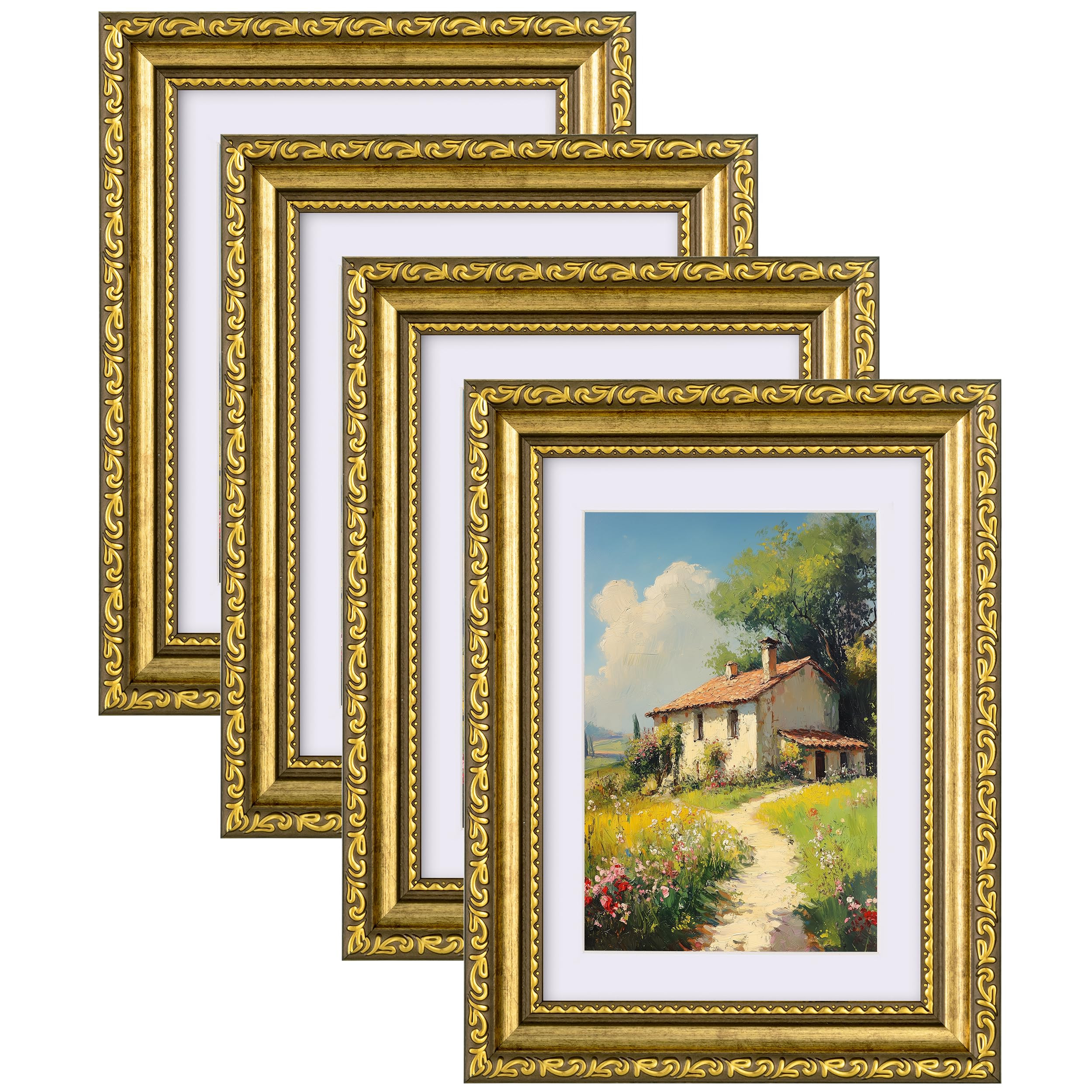 eletecpro 5x7 Picture Frames Set of 4, Vintage Gold Photo Frames with Glass, Displays 4x6 Photo w... | Amazon (US)