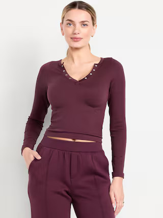 Exhale Seamless Cropped Henley Top | Old Navy (US)